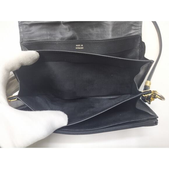 HCL Black Leather Pushlock Flap Closure Small Crossbody Bag - Vintage - Picture 14 of 16